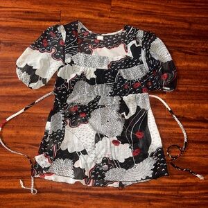 Y2K Siren Lily Black, Red, and White Baby Doll Top